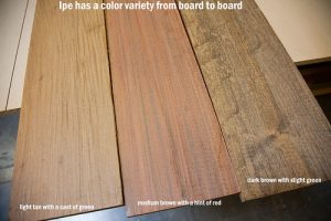 Different colors of ipe wood