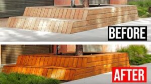 Before and after photos of ipe deck refinishing from Teak Master