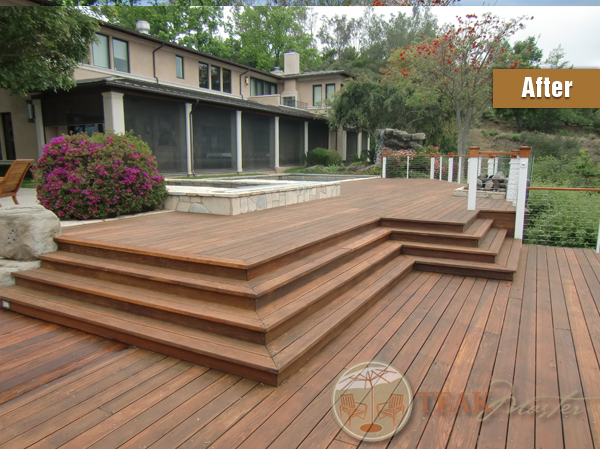 A poolside deck of lustrous and fragrant cedar, perfectly repaired, restored, and treated by the Teak Masters' team.